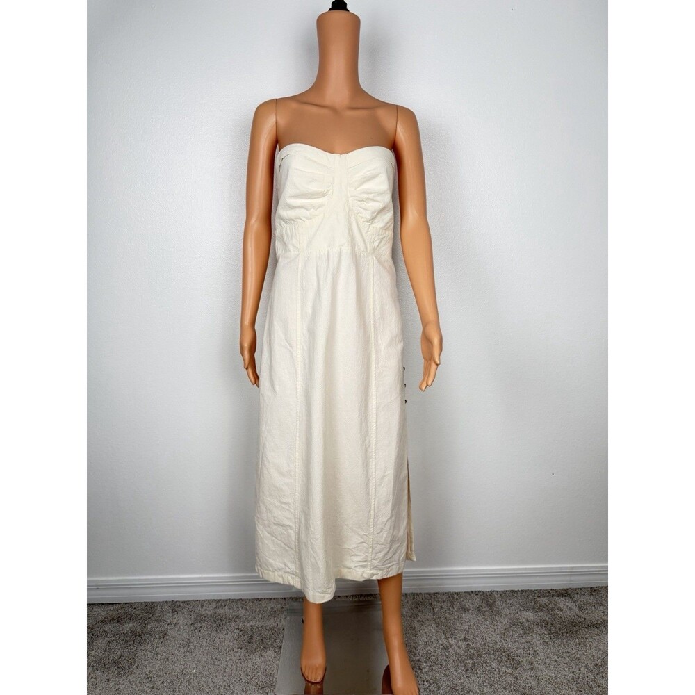 Free People Strapless Side Buttons Tie Back Midi Dress M 100% Cotton